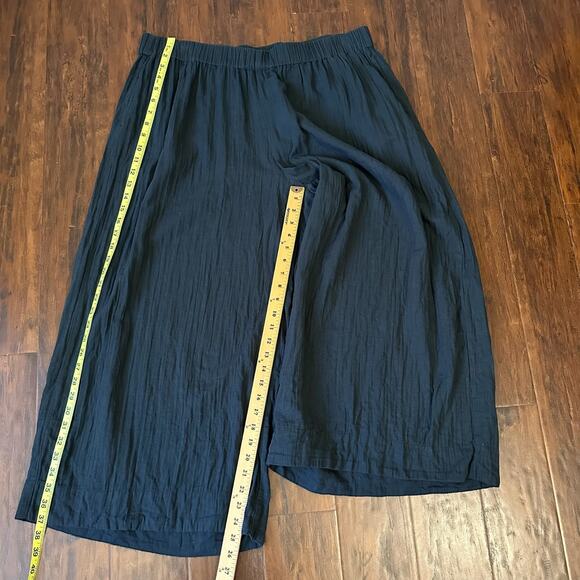 PACT Cropped Pants Black Wrinkled High Rise Wide Leg Lagenlook Goth - Picture 13 of 14